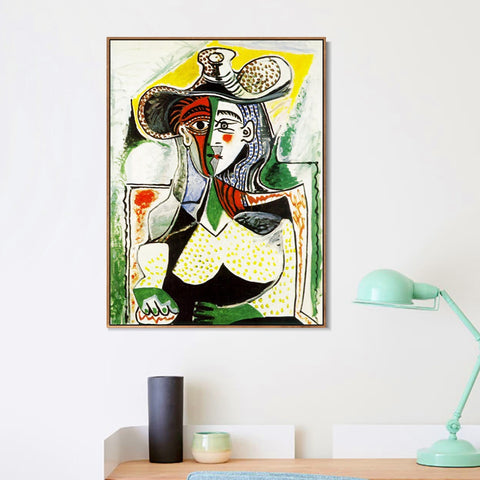 INVIN ART Framed Canvas Giclee Print Art 1962 Femme au grand chapeau by Pablo Picasso Wall Art Living Room Home Office Decorations