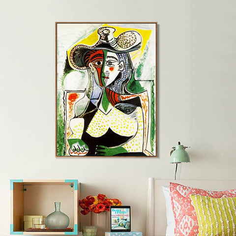 INVIN ART Framed Canvas Giclee Print Art 1962 Femme au grand chapeau by Pablo Picasso Wall Art Living Room Home Office Decorations