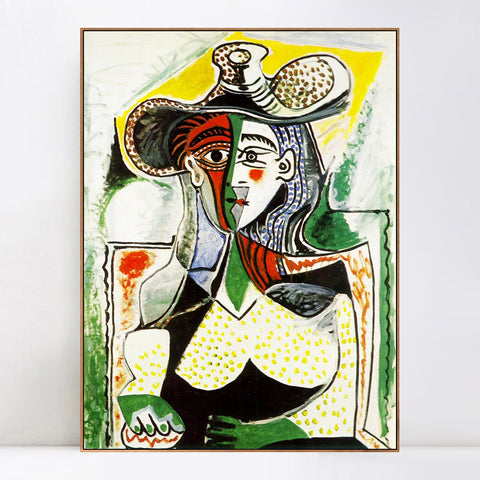 INVIN ART Framed Canvas Giclee Print Art 1962 Femme au grand chapeau by Pablo Picasso Wall Art Living Room Home Office Decorations