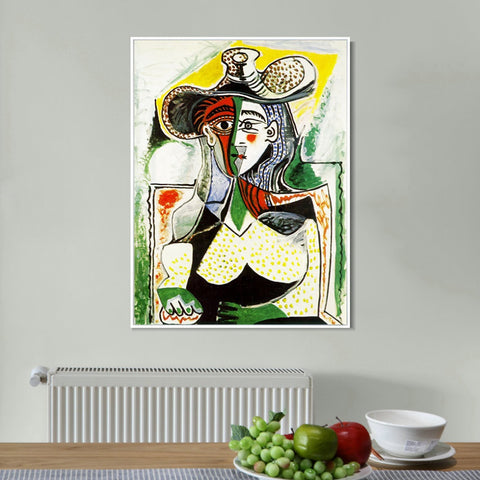 INVIN ART Framed Canvas Giclee Print Art 1962 Femme au grand chapeau by Pablo Picasso Wall Art Living Room Home Office Decorations