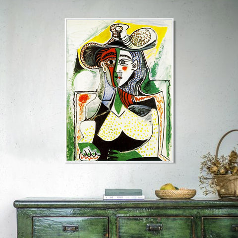 INVIN ART Framed Canvas Giclee Print Art 1962 Femme au grand chapeau by Pablo Picasso Wall Art Living Room Home Office Decorations