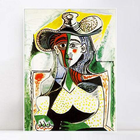 INVIN ART Framed Canvas Giclee Print Art 1962 Femme au grand chapeau by Pablo Picasso Wall Art Living Room Home Office Decorations