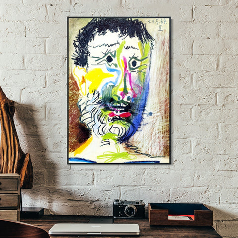 INVIN ART Framed Canvas Giclee Print Art 1964 Tete d'homme barbu _la cigarette II by Pablo Picasso Wall Art Living Room Home Office Decorations
