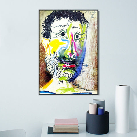 INVIN ART Framed Canvas Giclee Print Art 1964 Tete d'homme barbu _la cigarette II by Pablo Picasso Wall Art Living Room Home Office Decorations