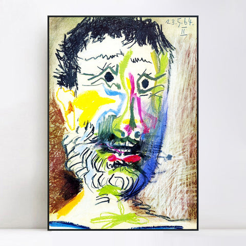 INVIN ART Framed Canvas Giclee Print Art 1964 Tete d'homme barbu _la cigarette II by Pablo Picasso Wall Art Living Room Home Office Decorations