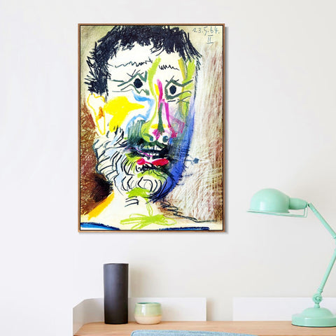 INVIN ART Framed Canvas Giclee Print Art 1964 Tete d'homme barbu _la cigarette II by Pablo Picasso Wall Art Living Room Home Office Decorations