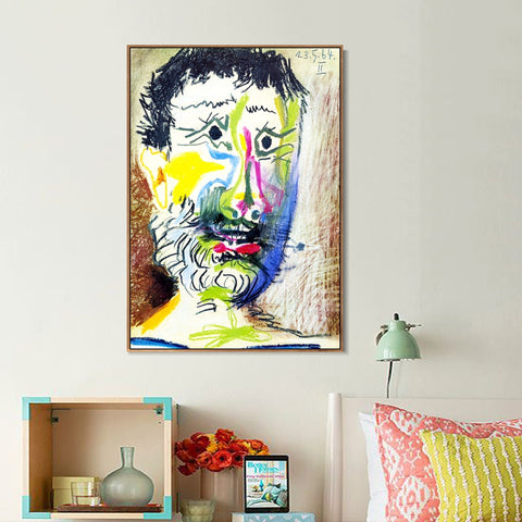 INVIN ART Framed Canvas Giclee Print Art 1964 Tete d'homme barbu _la cigarette II by Pablo Picasso Wall Art Living Room Home Office Decorations