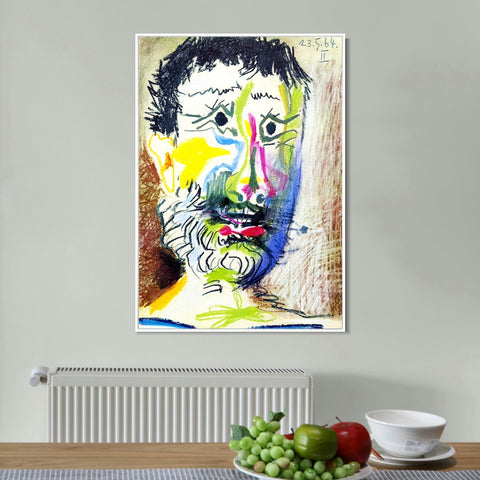 INVIN ART Framed Canvas Giclee Print Art 1964 Tete d'homme barbu _la cigarette II by Pablo Picasso Wall Art Living Room Home Office Decorations
