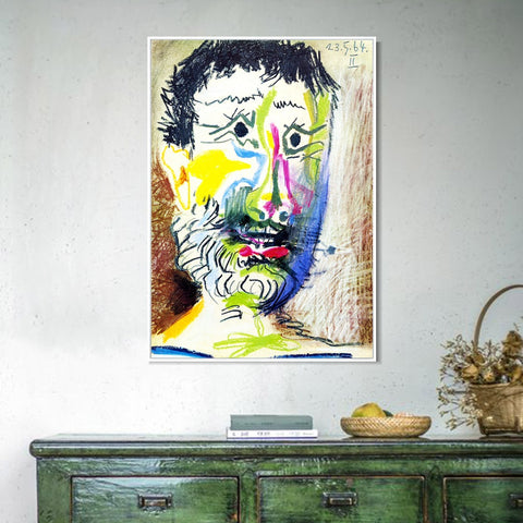 INVIN ART Framed Canvas Giclee Print Art 1964 Tete d'homme barbu _la cigarette II by Pablo Picasso Wall Art Living Room Home Office Decorations