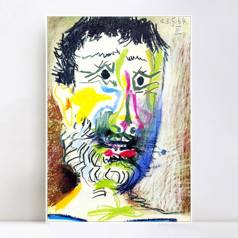 INVIN ART Framed Canvas Giclee Print Art 1964 Tete d'homme barbu _la cigarette II by Pablo Picasso Wall Art Living Room Home Office Decorations