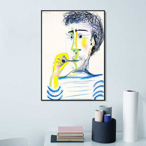 INVIN ART Framed Canvas Giclee Print Art 1964 Tete d'homme barbu _la cigarette III by Pablo Picasso Wall Art Living Room Home Office Decorations