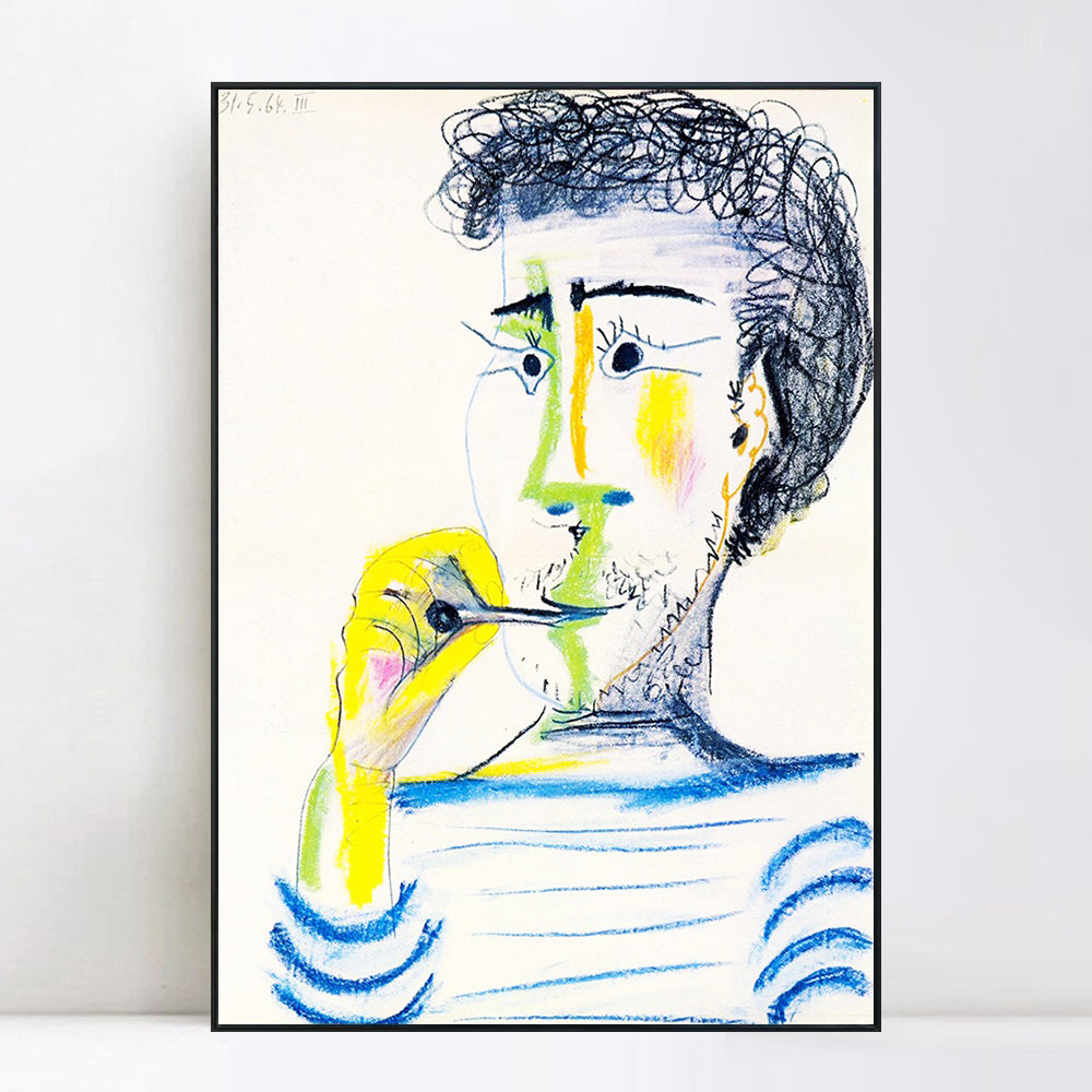 INVIN ART Framed Canvas Giclee Print Art 1964 Tete d'homme barbu _la cigarette III by Pablo Picasso Wall Art Living Room Home Office Decorations