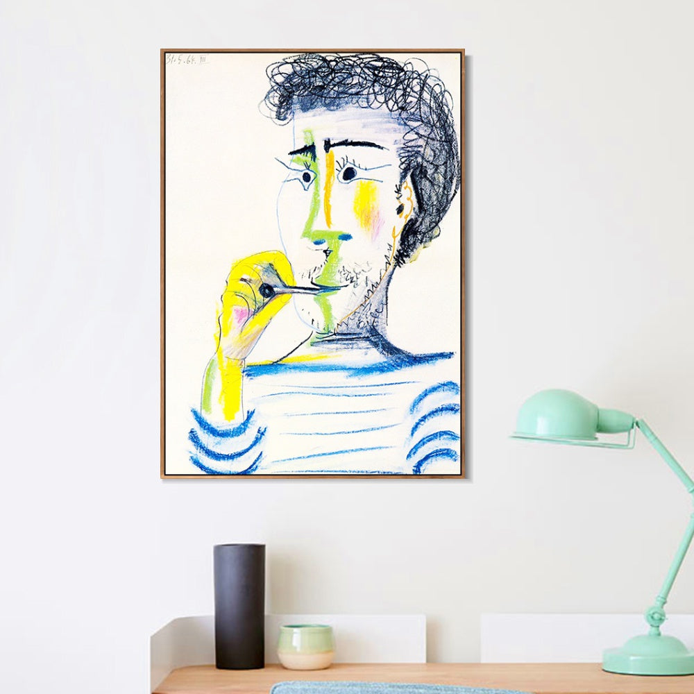 INVIN ART Framed Canvas Giclee Print Art 1964 Tete d'homme barbu _la cigarette III by Pablo Picasso Wall Art Living Room Home Office Decorations