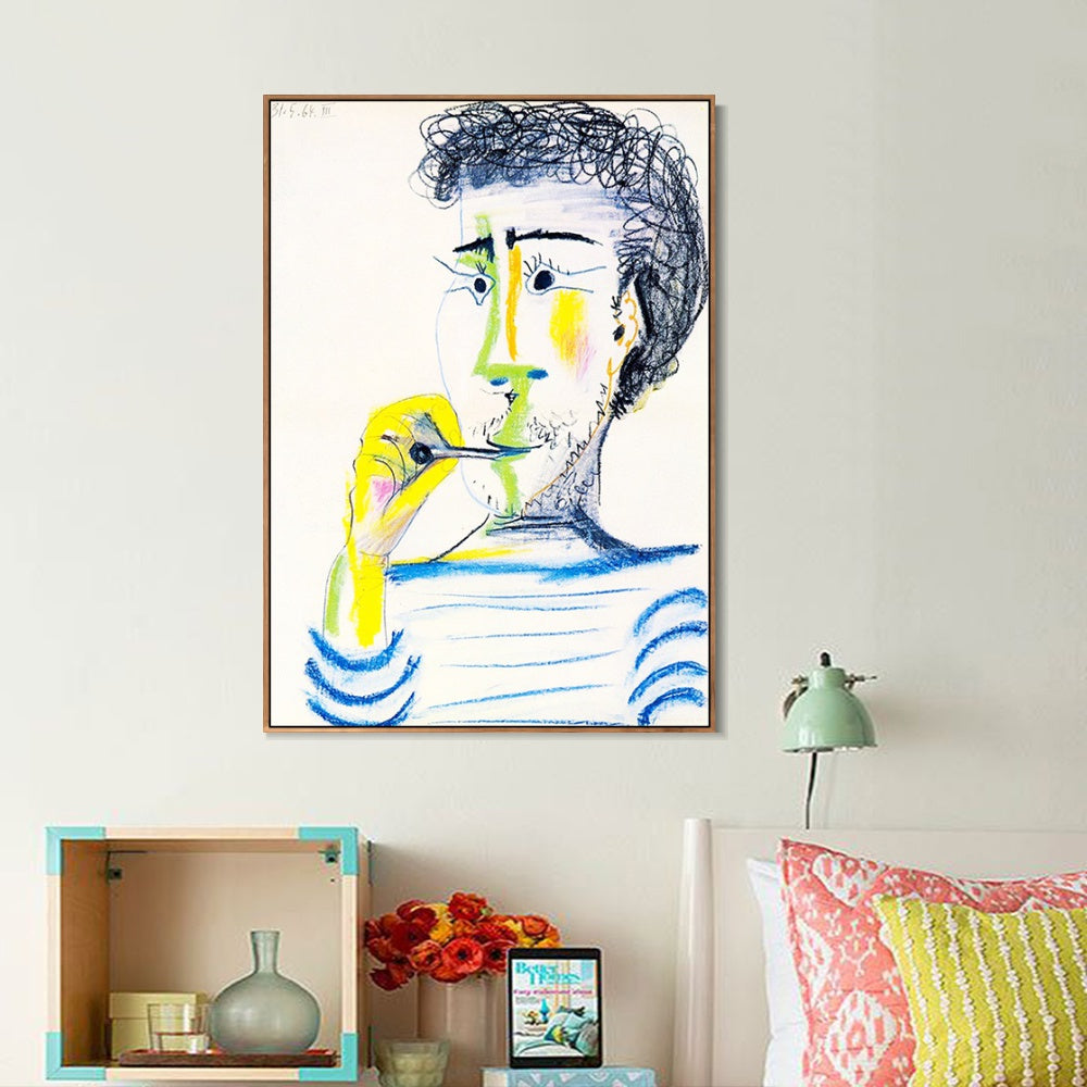 INVIN ART Framed Canvas Giclee Print Art 1964 Tete d'homme barbu _la cigarette III by Pablo Picasso Wall Art Living Room Home Office Decorations
