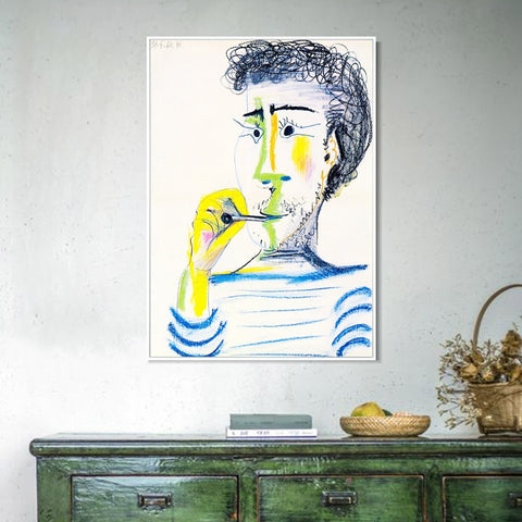 INVIN ART Framed Canvas Giclee Print Art 1964 Tete d'homme barbu _la cigarette III by Pablo Picasso Wall Art Living Room Home Office Decorations