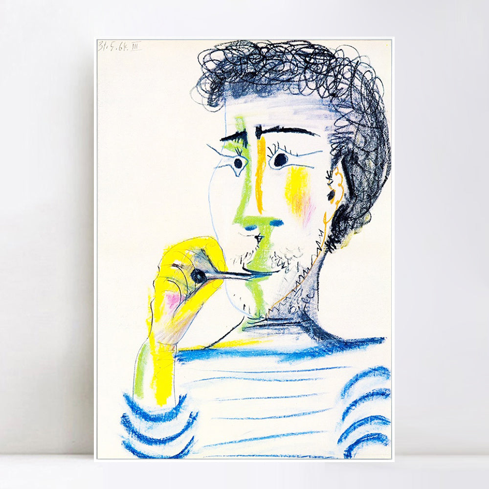 INVIN ART Framed Canvas Giclee Print Art 1964 Tete d'homme barbu _la cigarette III by Pablo Picasso Wall Art Living Room Home Office Decorations