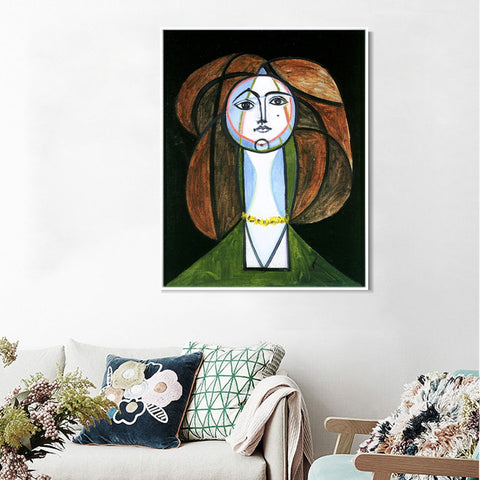 INVIN ART Framed Canvas Giclee Print Art 1946 Femme au collier jaune by Pablo Picasso Wall Art Living Room Home Office Decorations
