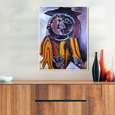 INVIN ART Framed Canvas Giclee Print Art Homme ?? l????p??e, 1969 by Pablo Picasso Wall Art Living Room Home Office Decorations