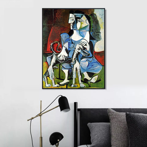 INVIN ART Framed Canvas Giclee Print Art 1962 Femme au chien (Jacqueline avec Kaboul) by Pablo Picasso Wall Art Living Room Home Office Decorations