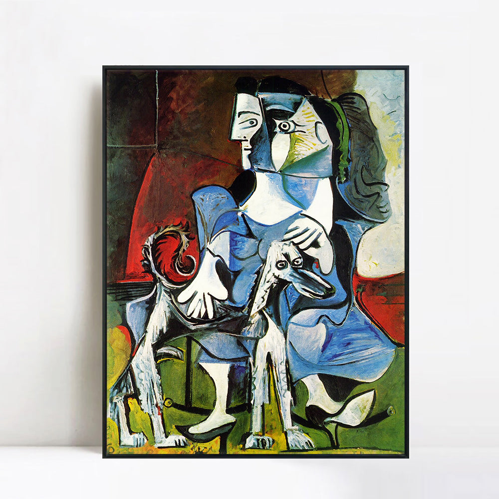 INVIN ART Framed Canvas Giclee Print Art 1962 Femme au chien (Jacqueline avec Kaboul) by Pablo Picasso Wall Art Living Room Home Office Decorations