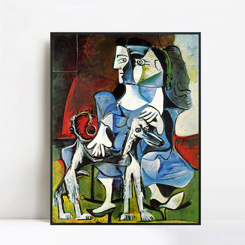 INVIN ART Framed Canvas Giclee Print Art 1962 Femme au chien (Jacqueline avec Kaboul) by Pablo Picasso Wall Art Living Room Home Office Decorations