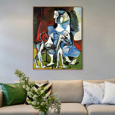 INVIN ART Framed Canvas Giclee Print Art 1962 Femme au chien (Jacqueline avec Kaboul) by Pablo Picasso Wall Art Living Room Home Office Decorations
