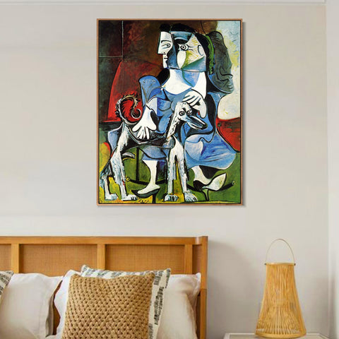 INVIN ART Framed Canvas Giclee Print Art 1962 Femme au chien (Jacqueline avec Kaboul) by Pablo Picasso Wall Art Living Room Home Office Decorations