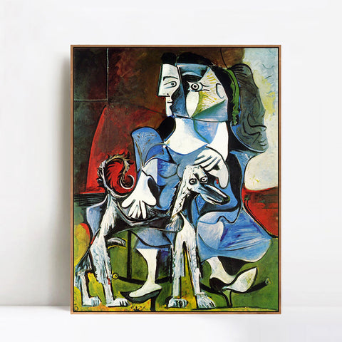 INVIN ART Framed Canvas Giclee Print Art 1962 Femme au chien (Jacqueline avec Kaboul) by Pablo Picasso Wall Art Living Room Home Office Decorations