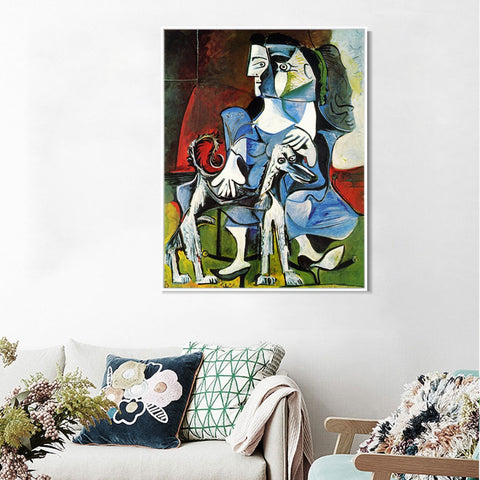 INVIN ART Framed Canvas Giclee Print Art 1962 Femme au chien (Jacqueline avec Kaboul) by Pablo Picasso Wall Art Living Room Home Office Decorations