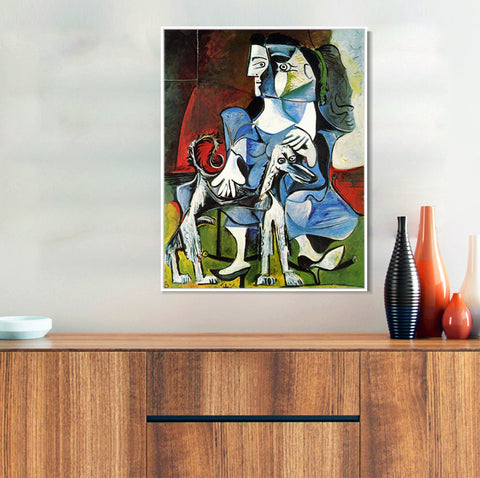 INVIN ART Framed Canvas Giclee Print Art 1962 Femme au chien (Jacqueline avec Kaboul) by Pablo Picasso Wall Art Living Room Home Office Decorations