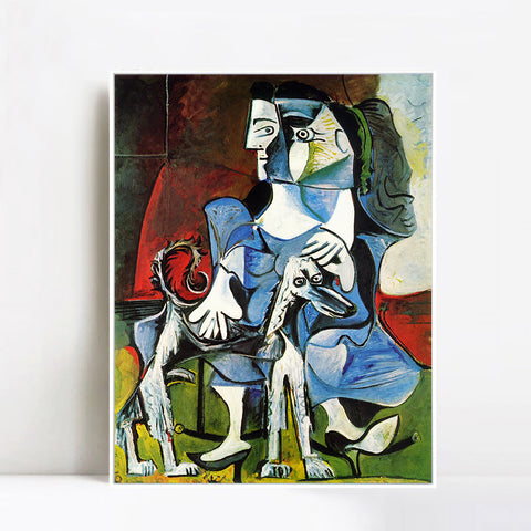 INVIN ART Framed Canvas Giclee Print Art 1962 Femme au chien (Jacqueline avec Kaboul) by Pablo Picasso Wall Art Living Room Home Office Decorations