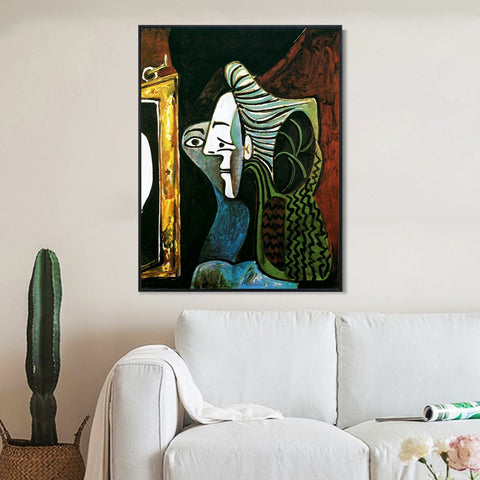 INVIN ART Framed Canvas Giclee Print Art 1963 Femme au miroir by Pablo Picasso Wall Art Living Room Home Office Decorations