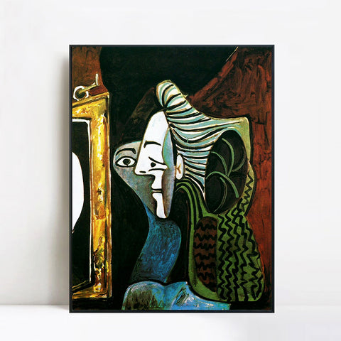 INVIN ART Framed Canvas Giclee Print Art 1963 Femme au miroir by Pablo Picasso Wall Art Living Room Home Office Decorations