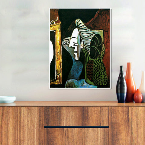 INVIN ART Framed Canvas Giclee Print Art 1963 Femme au miroir by Pablo Picasso Wall Art Living Room Home Office Decorations
