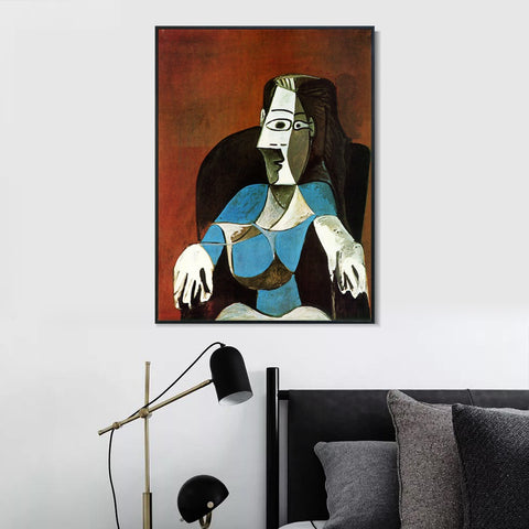 INVIN ART Framed Canvas Giclee Print Art 1962 Femme assise au fauteuil noir by Pablo Picasso Wall Art Living Room Home Office Decorations
