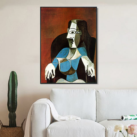 INVIN ART Framed Canvas Giclee Print Art 1962 Femme assise au fauteuil noir by Pablo Picasso Wall Art Living Room Home Office Decorations