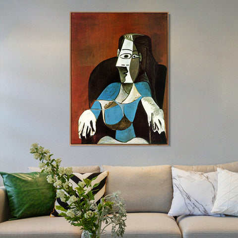 INVIN ART Framed Canvas Giclee Print Art 1962 Femme assise au fauteuil noir by Pablo Picasso Wall Art Living Room Home Office Decorations