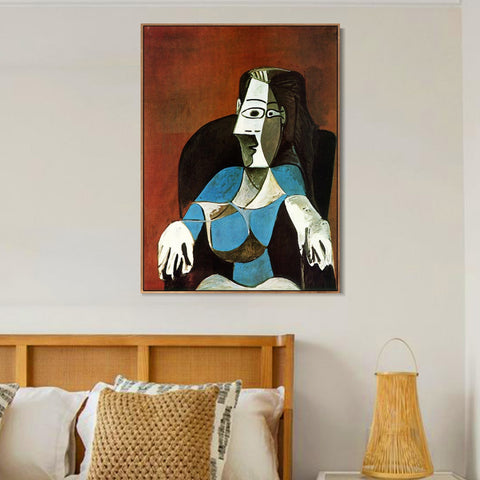 INVIN ART Framed Canvas Giclee Print Art 1962 Femme assise au fauteuil noir by Pablo Picasso Wall Art Living Room Home Office Decorations