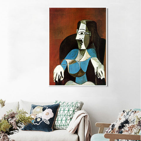 INVIN ART Framed Canvas Giclee Print Art 1962 Femme assise au fauteuil noir by Pablo Picasso Wall Art Living Room Home Office Decorations