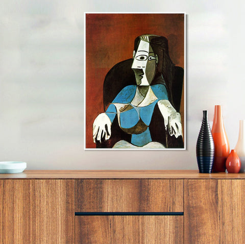 INVIN ART Framed Canvas Giclee Print Art 1962 Femme assise au fauteuil noir by Pablo Picasso Wall Art Living Room Home Office Decorations