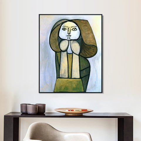 INVIN ART Framed Canvas Giclee Print Art 1946 Femme _la robe verte by Pablo Picasso Wall Art Living Room Home Office Decorations
