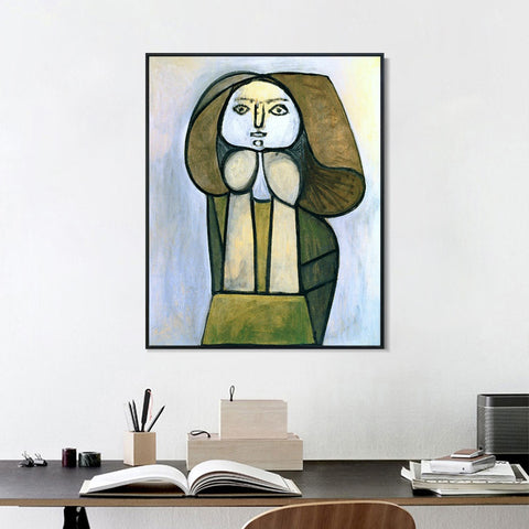 INVIN ART Framed Canvas Giclee Print Art 1946 Femme _la robe verte by Pablo Picasso Wall Art Living Room Home Office Decorations