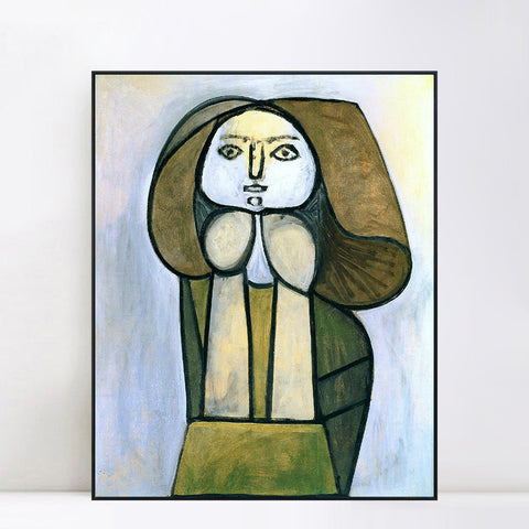 INVIN ART Framed Canvas Giclee Print Art 1946 Femme _la robe verte by Pablo Picasso Wall Art Living Room Home Office Decorations
