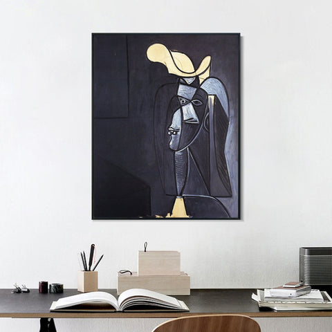 INVIN ART Framed Canvas Giclee Print Art 1947 Visage gris fonc_au chapeau blanc by Pablo Picasso Wall Art Living Room Home Office Decorations