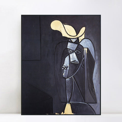 INVIN ART Framed Canvas Giclee Print Art 1947 Visage gris fonc_au chapeau blanc by Pablo Picasso Wall Art Living Room Home Office Decorations