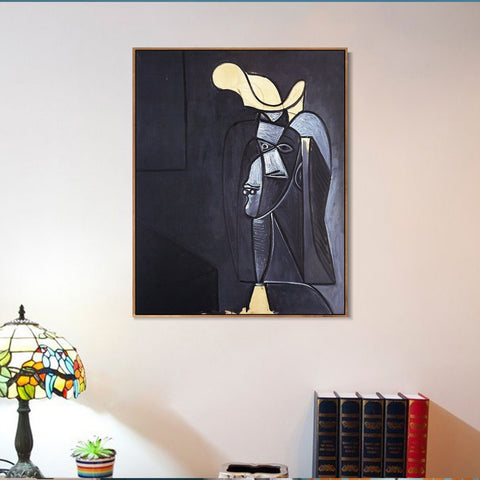 INVIN ART Framed Canvas Giclee Print Art 1947 Visage gris fonc_au chapeau blanc by Pablo Picasso Wall Art Living Room Home Office Decorations