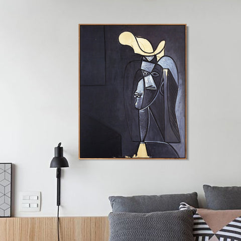 INVIN ART Framed Canvas Giclee Print Art 1947 Visage gris fonc_au chapeau blanc by Pablo Picasso Wall Art Living Room Home Office Decorations