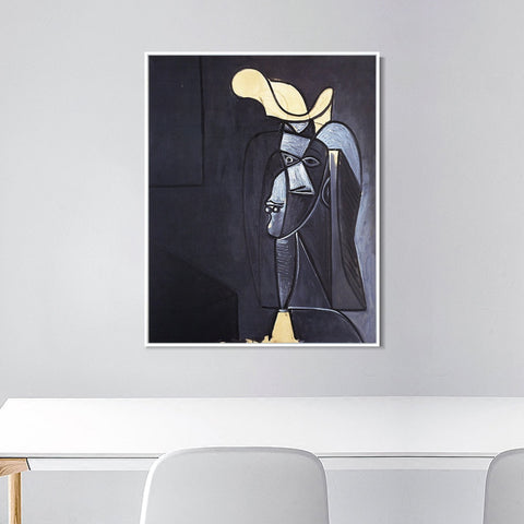 INVIN ART Framed Canvas Giclee Print Art 1947 Visage gris fonc_au chapeau blanc by Pablo Picasso Wall Art Living Room Home Office Decorations