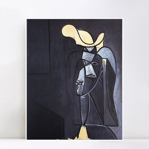 INVIN ART Framed Canvas Giclee Print Art 1947 Visage gris fonc_au chapeau blanc by Pablo Picasso Wall Art Living Room Home Office Decorations