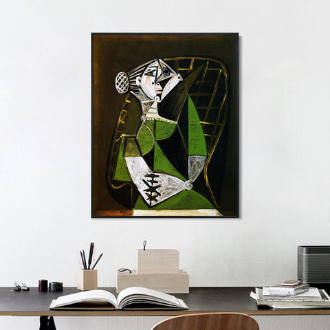 INVIN ART Framed Canvas Giclee Print Art 1951 Femme au chignon assise by Pablo Picasso Wall Art Living Room Home Office Decorations
